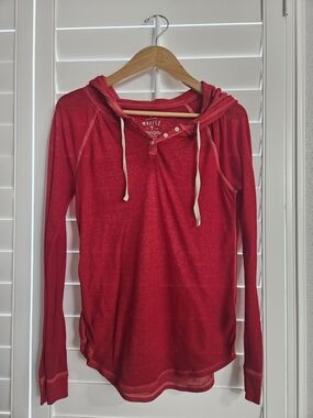 American Eagle Outfitters Red Vintage Waffle-Knit Hooded Henley